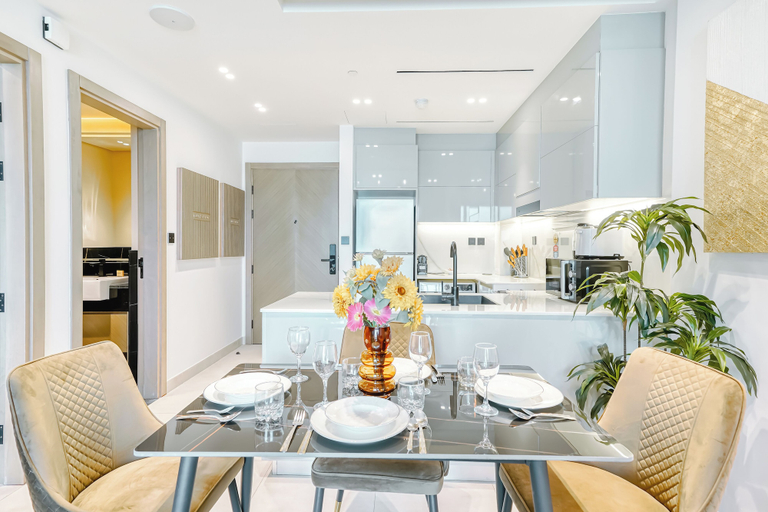 In-room dining, PVH - Exquisite 1BR - Binghatti Canal, Dubai