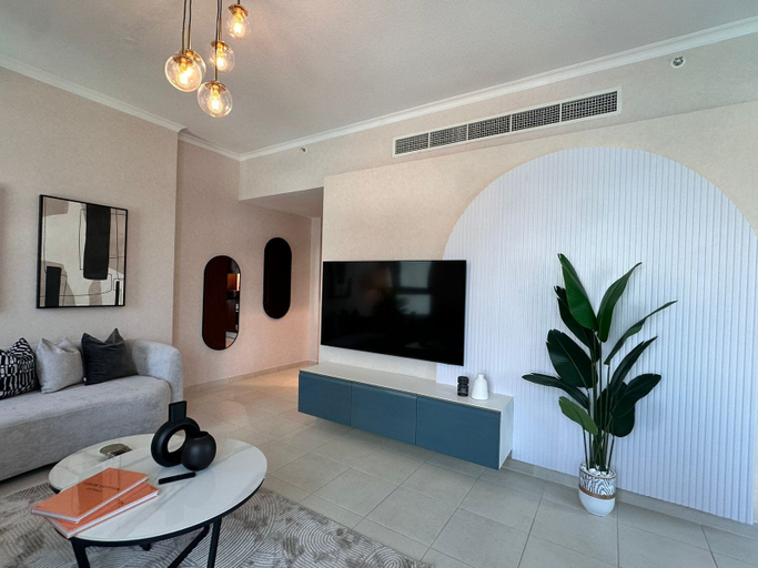 Television, Durrani Homes – Minimal Luxe 3BR with Burj Khalifa and Fountain View (third room without partition), Dubai