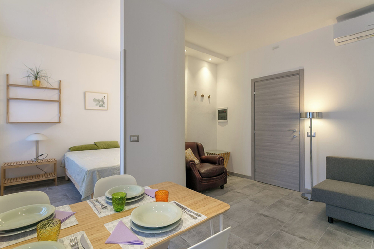 Interior, Modern Studio with Balcony in Milan, Milano