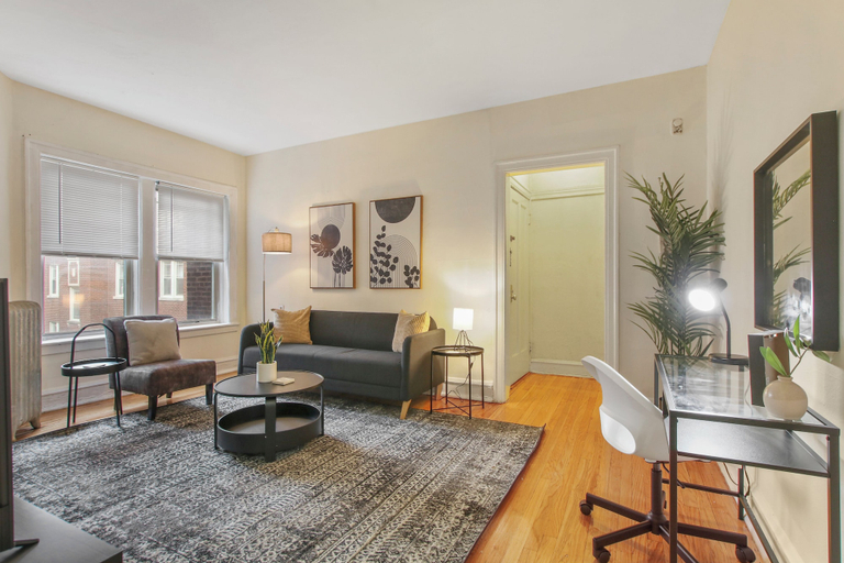 Living area 2, Cozy 1BR in Rogers Park - Touhy 2W, Cook