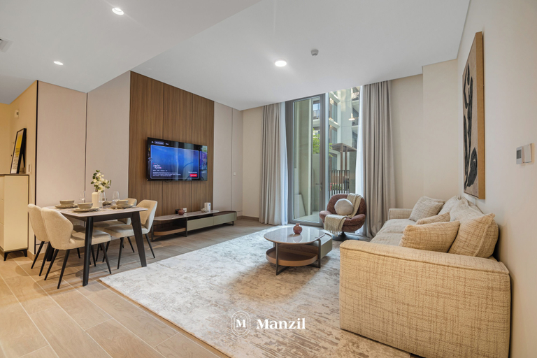 Living area 3, Manzil - Cozy 1BR Waterfront Apartment, Dubai