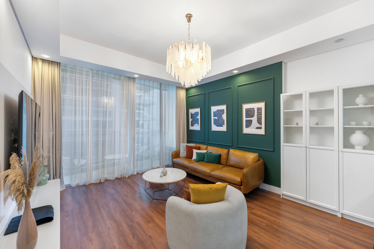 Living area 4, Chic 1BR Canal View at Waves Tower, Dubai