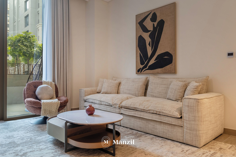 Living area 5, Manzil - Cozy 1BR Waterfront Apartment, Dubai