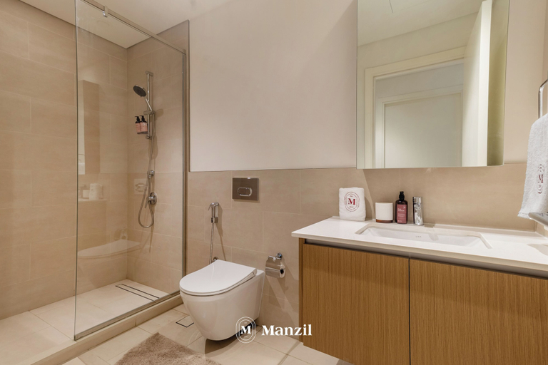 Bathroom, Manzil - Cozy 1BR Waterfront Apartment, Dubai