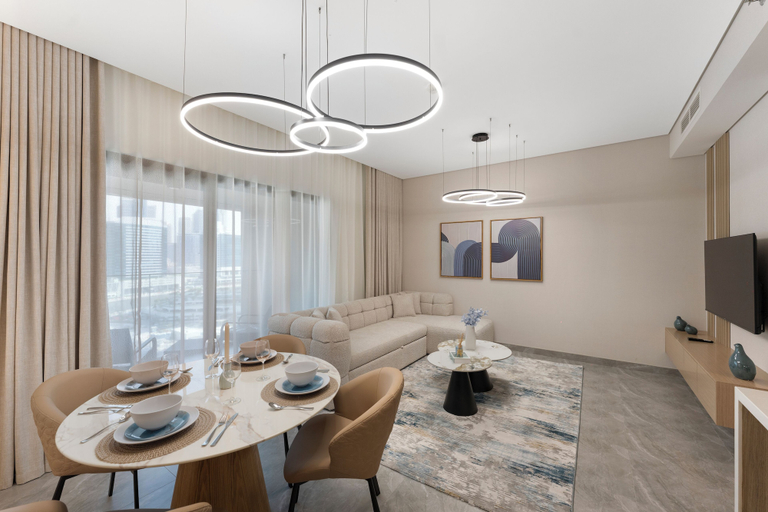 Living area 2, Brand New 2BR Peninsula One & Burj View, Dubai
