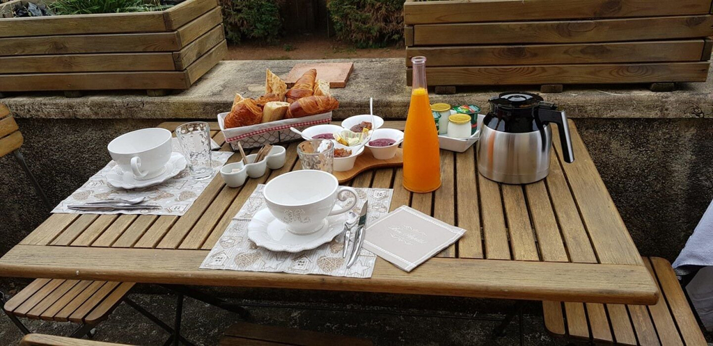 Breakfast meal, Les Granges Indigo, Dordogne