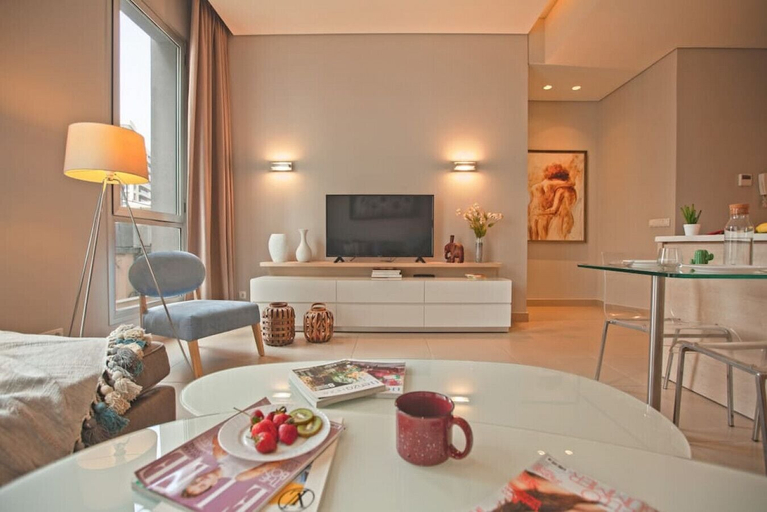 Living room, Comfy - 1BR Apt W Pool & Gym in Gemmayze, Beirut