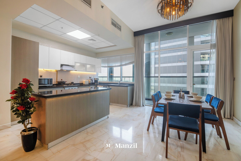 Dining 3, Manzil - Luxury 2BR w Pool and Burj View, Dubai