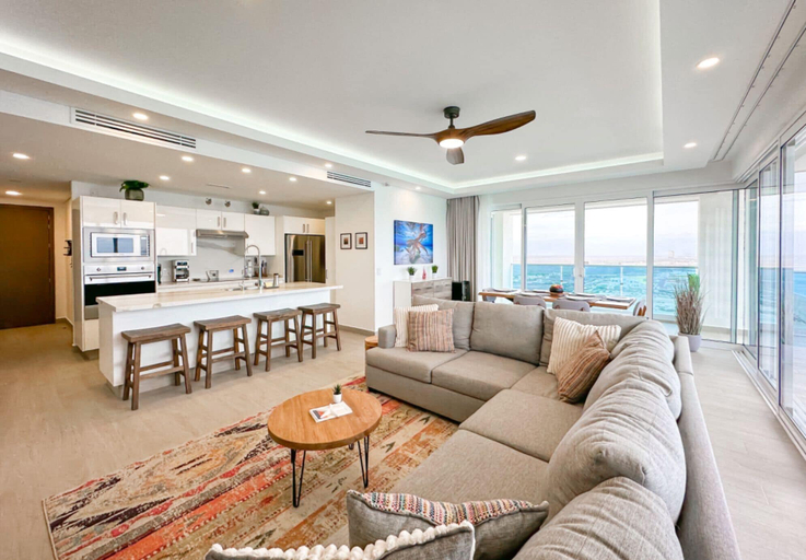 Living area 4, Stunning 2 Bedroom Corner Beach Front Condominium Encantame C-1105, Puerto Peñasco
