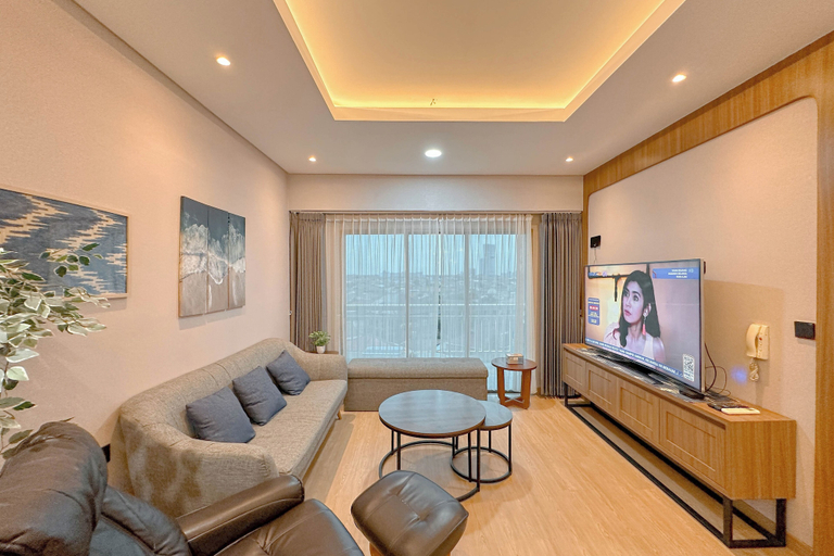 Living area 2, Modern Look With Wooden Accent 3Br At Kondominium Puncak Marina Apartment, Surabaya