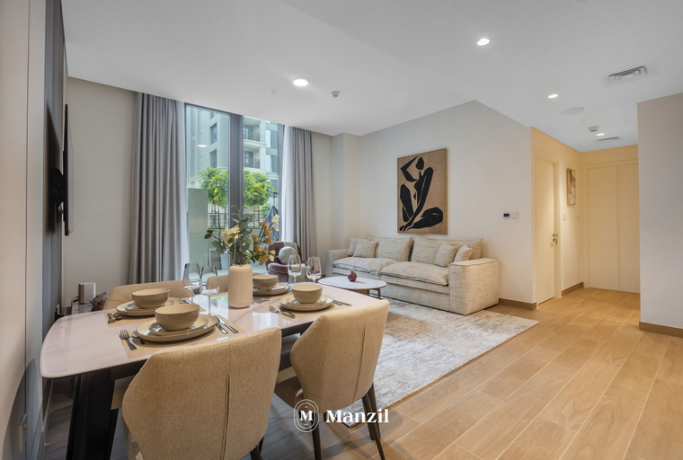 Living area 2, Manzil - Cozy 1BR Waterfront Apartment, Dubai
