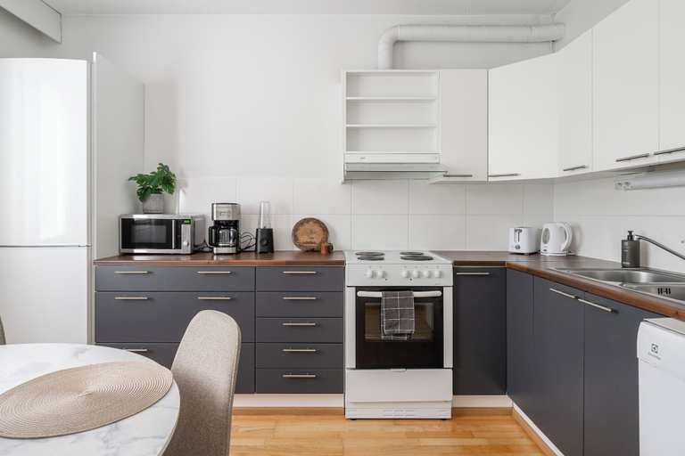 Private kitchen 3, 1BR Downtown Apartment with Balcony, Central Finland