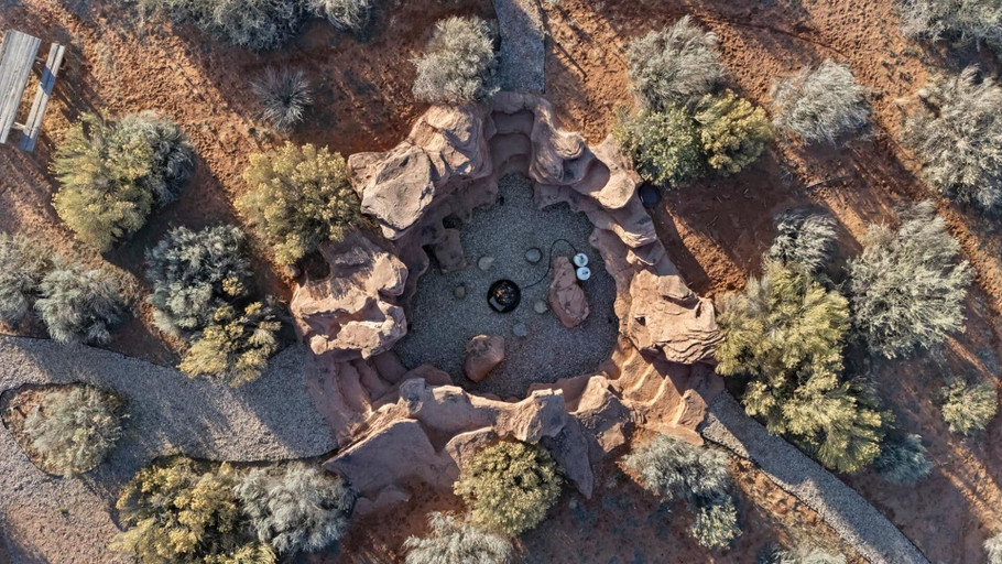 Aerial view 2, Cave Dwellers- Zions' Only Hand-sculpted Cave, Mohave