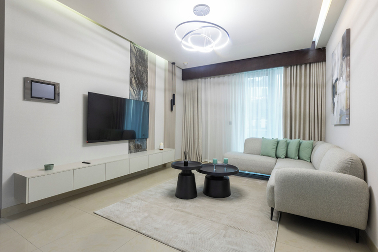 Living room, Stylish 2BR Business Bay Pool Access, Dubai