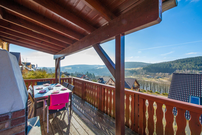 Balcony, Luxury Villa with Fireplace near Reservoir in Nordeifel, Euskirchen
