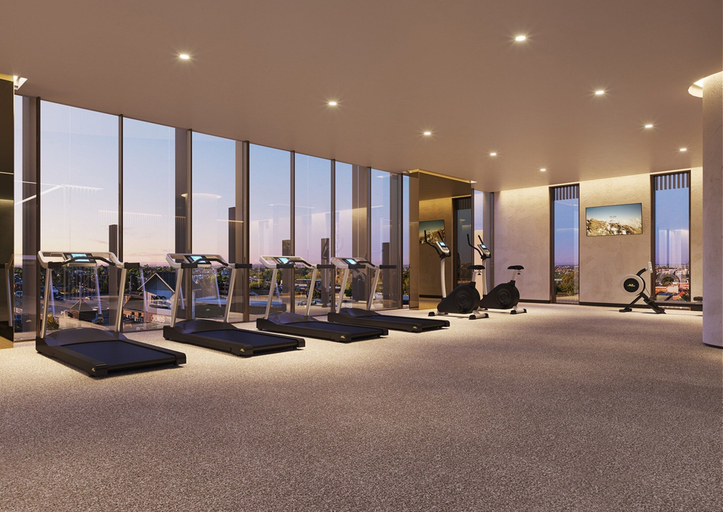 Fitness facility, High-rise Balcony Unit With City Views, Gym, Pool, Melbourne