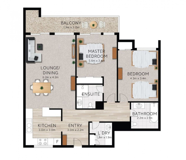Floor plan, Ocean View 2-bed With Pool, Tennis Court & BBQ, Gold Coast