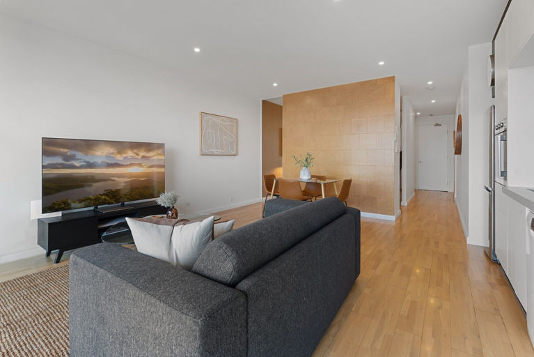 Living room 5, Modern 1-bed, City Skyline Views & Close to Shops, Melbourne
