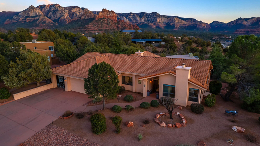 Aerial view, 5 Bed 3 Bath Uptown Sedona-game Room-sauna-cold Plunge-jacuzzi-gym, Coconino