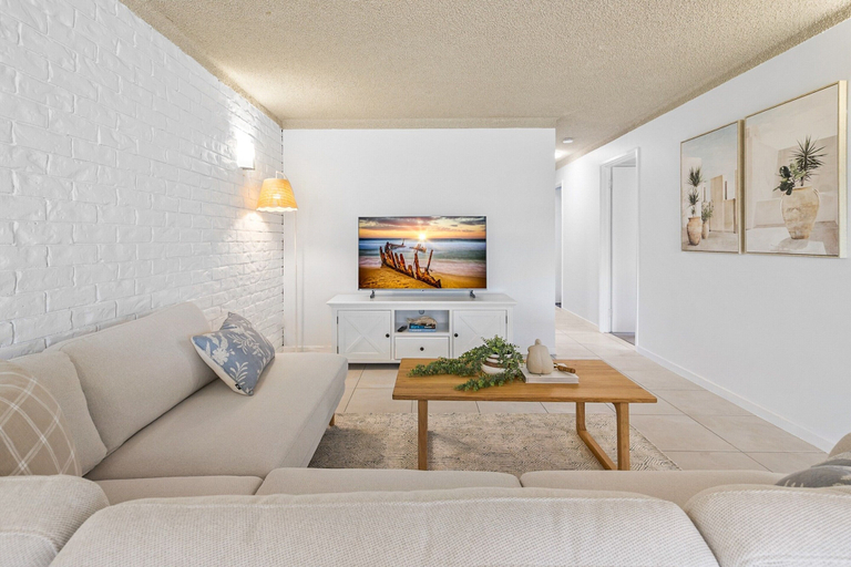Living room, 3-bed Waterfront Apartment With Private Patio, Maroochy - Mooloolaba