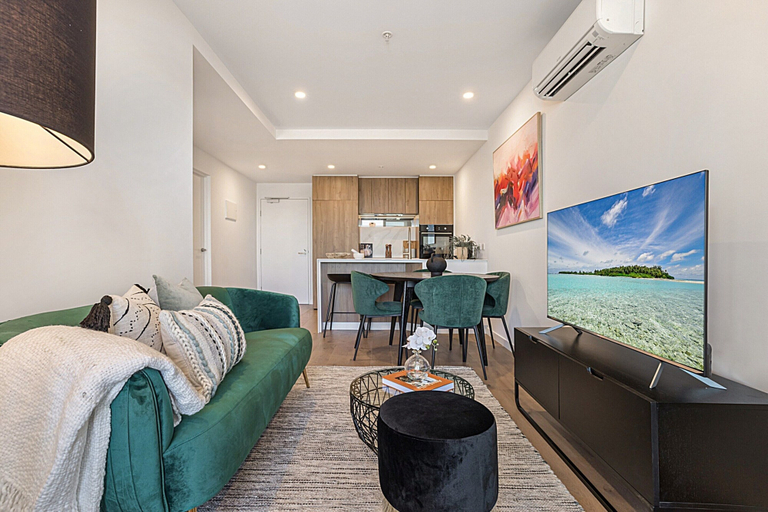 Living area 2, High-rise Balcony Unit With City Views, Gym, Pool, Melbourne