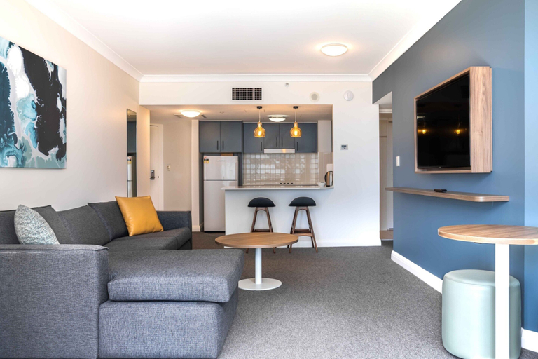 Living room 3, Central Located 1-bed With Gym, Sauna and Pool, Sydney