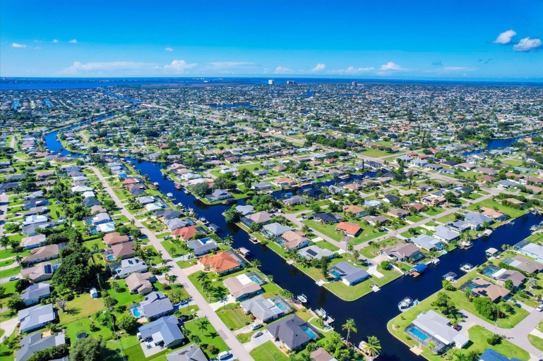 Aerial view 5, Cape Coral 3 Bedroom Private Pool Home - Canal Access 3 Home, Lee