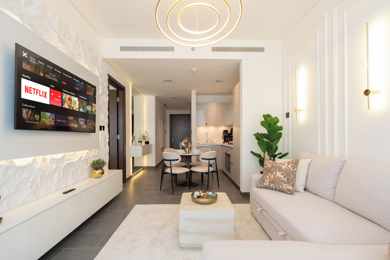 Living area 3, Premium 1BR Oasis - City Views & Pool, Dubai