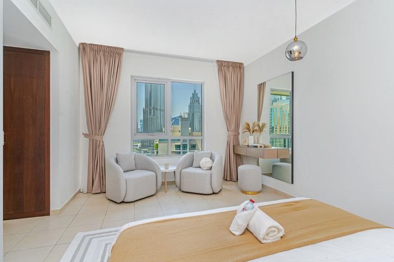 Bedroom, Superb 1BR apartment with full Burj Khalifa View, Dubai
