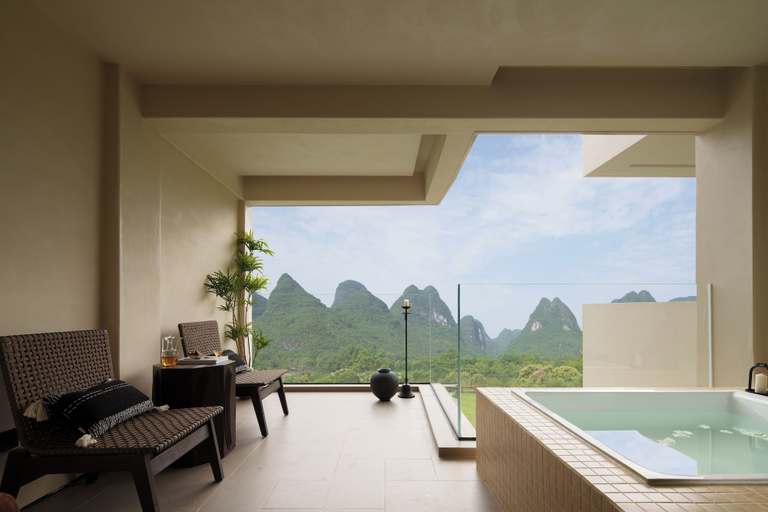 View from room 5, The Deer Haven Yangshuo - A Luxury Heritage & Modern Karst Mountain Retreat by Yulong River, Guilin