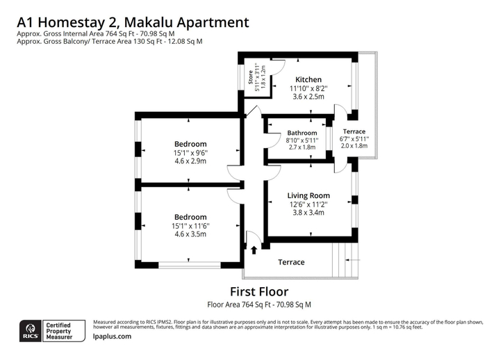 Floor plans, Makalu Apartment 2BHK Thamel 5 min walk 1st Floor, Bagmati