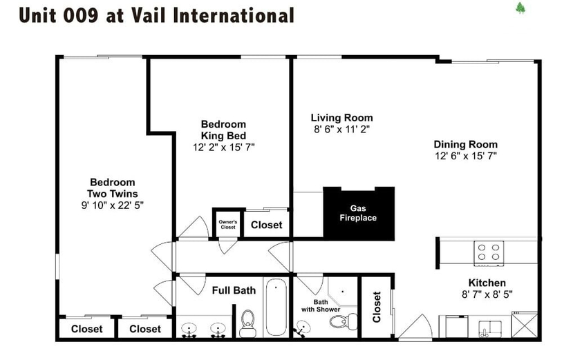 Floor plan, 009 Vail International 2 Bedroom Condo by RedAwning, Eagle
