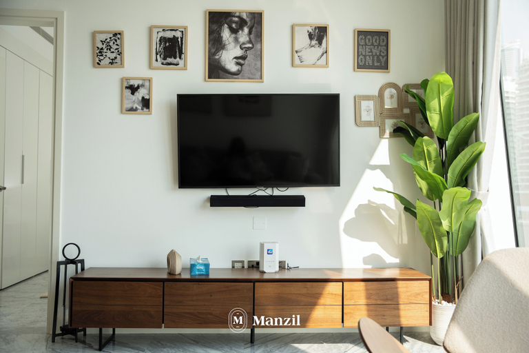 Living room 2, Manzil - Modern 1BR w Stunning Lake View, Dubai