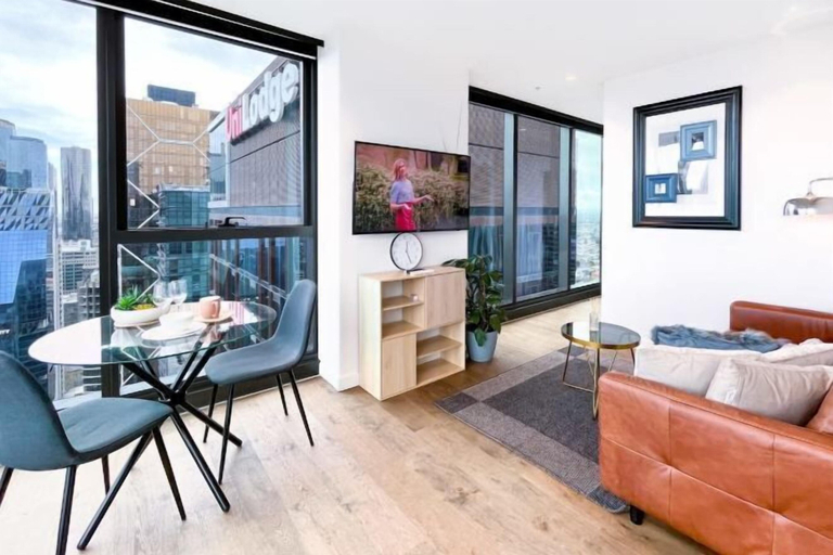 Living area, LV42 High-rise condo CBD panoramic city view, Melbourne