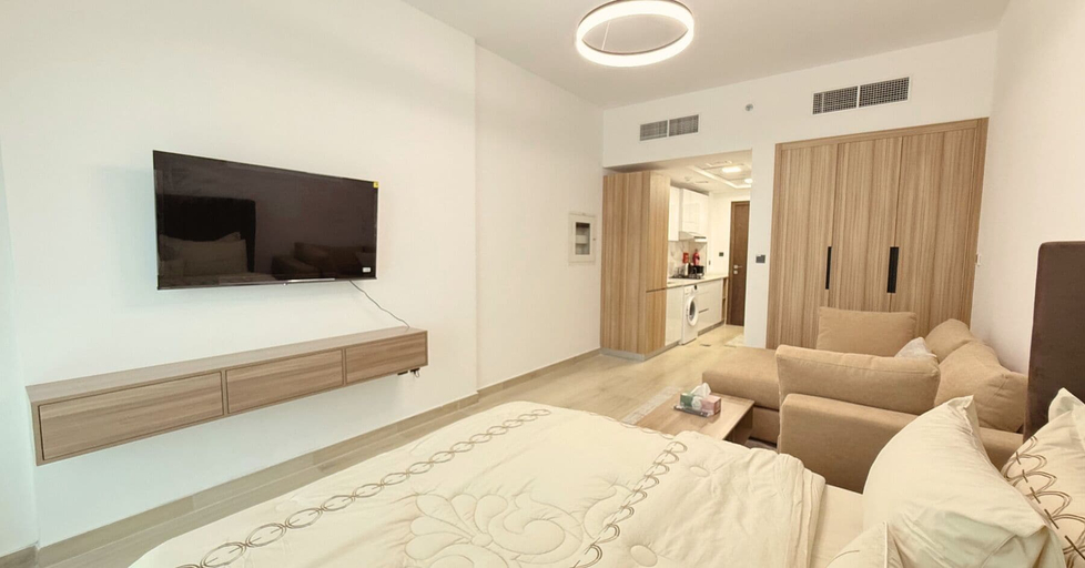 Living area 4, Stylish Studio Pool View JVC Elysee 3, Dubai