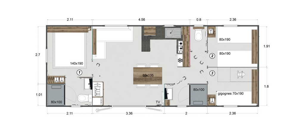 Floor plans, Camping Les Castors, Haute-Corse