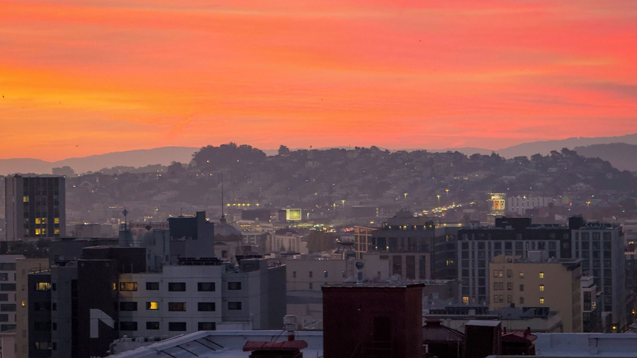 Aerial view, Superhero Hotel, San Francisco