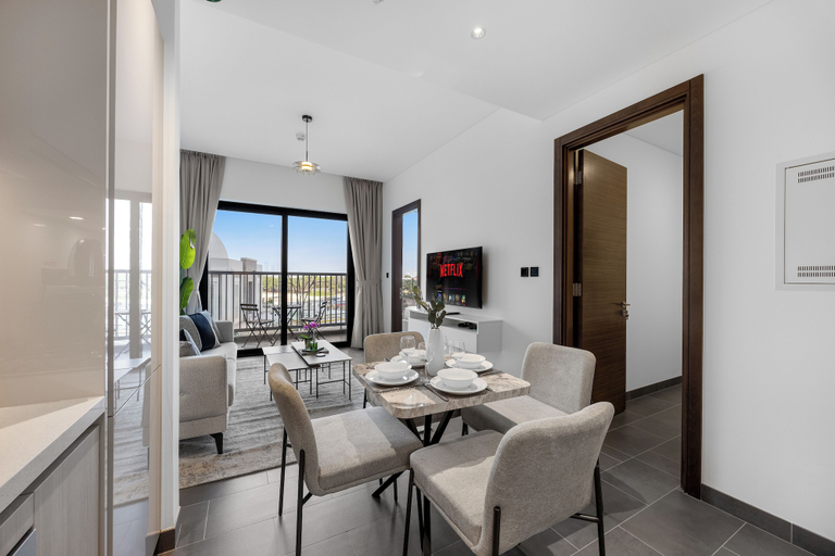 Dining 2, Modern 1BR Apartment with Balcony in Sobha Hartland, Dubai