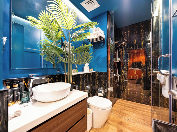 Bathroom, Manzil - Stylish 1BR with Canal View, Dubai