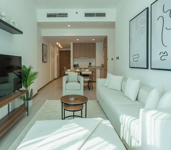 Living area 3, Elegant High Floor 2BR Urban Oasis, Dubai