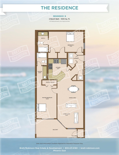 Floor plan, Phoenix East 909 2 Bedroom Condo, Baldwin