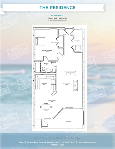 Floor plan, Phoenix East 202 1 Bedroom Condo, Baldwin