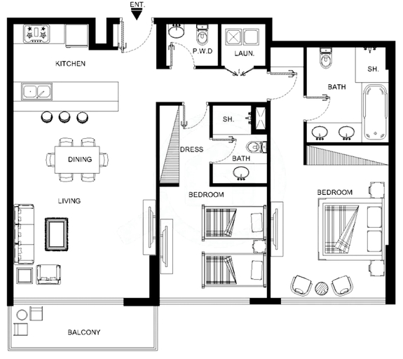 Floor plan 2, LUX The Burj Khalifa Lagoon View Suite 4, Dubai