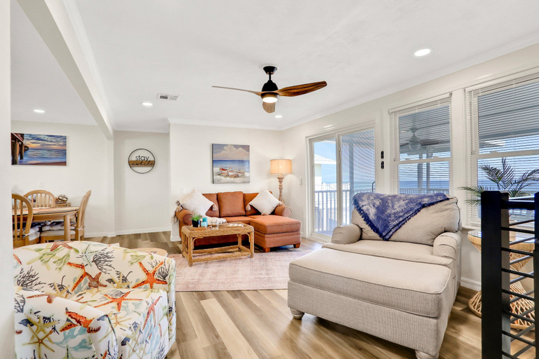 Living area 4, Updated Home Across From Beach With Covered Balcony, Central AC, & Washer/dryer, Flagler