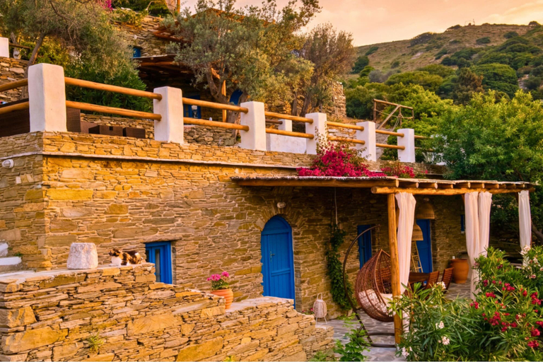 Exterior & Views 2, Villa Kotseli: Traditional Stone House with Pool & Sunset Sea Views, South Aegean