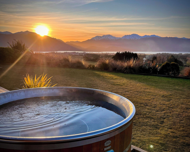 Private spa tub, Fiordland Eco-Retreat, Southland