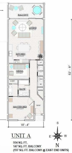 Floor plan, Sea Glass 305 1 Bedroom Condo, Baldwin