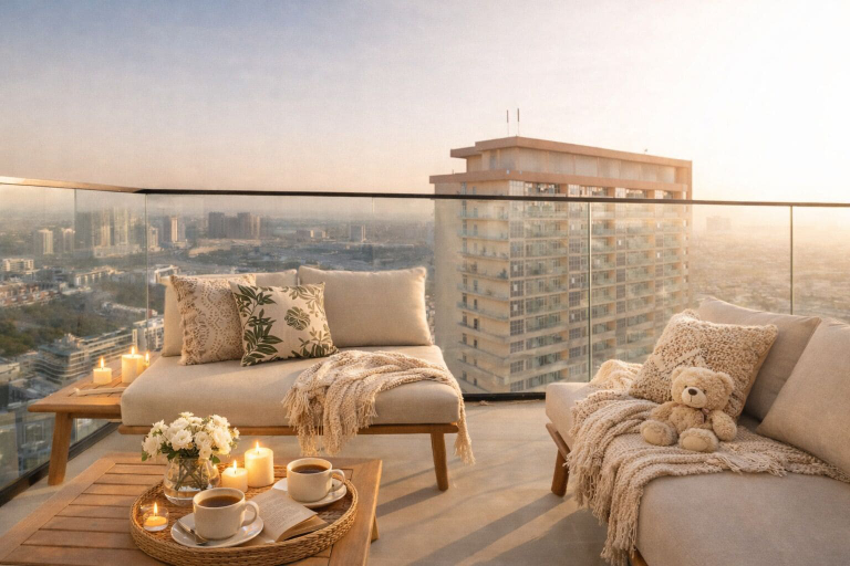 Terrace/patio, Luxury Apartment - Private Balcony Pool, Dubai