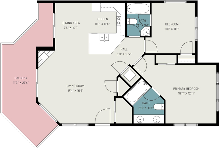 Floor plan, Lakeview Retreat 19a 2 Bedroom Condo, Larimer
