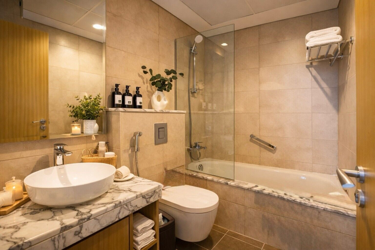 Bathroom, Keyrock Living - Oasis with Balcony View, Dubai